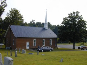 Dorothy Barry standing by car next to the Temple Hill Baptis Church & Cemetery - Barren County, Kentucky