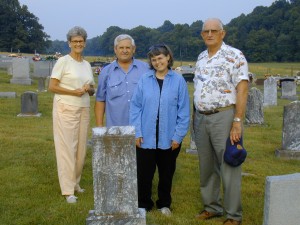 66 - L - R: Nancy Bertram Bush, Norman and Sherry Stocking Kline, Dennis Bush pay respects to family members at the Temple Hill Baptist Church, Barren County, Kentucky