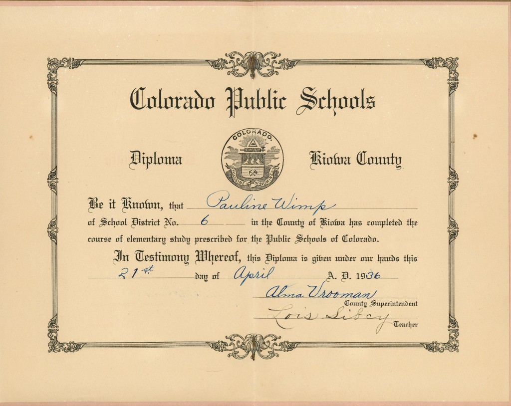 Wimp, Pauline - 1936 Elementary Graduation booklet inside